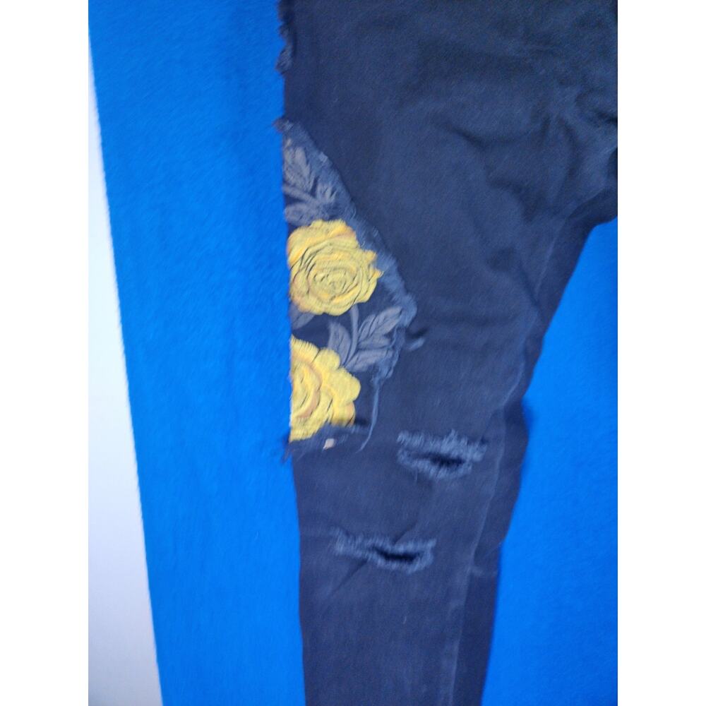Golden Black Skinny Jeans Women Size 30 Yellow Floral Rose Embroidery Zipper - Picture 8 of 13